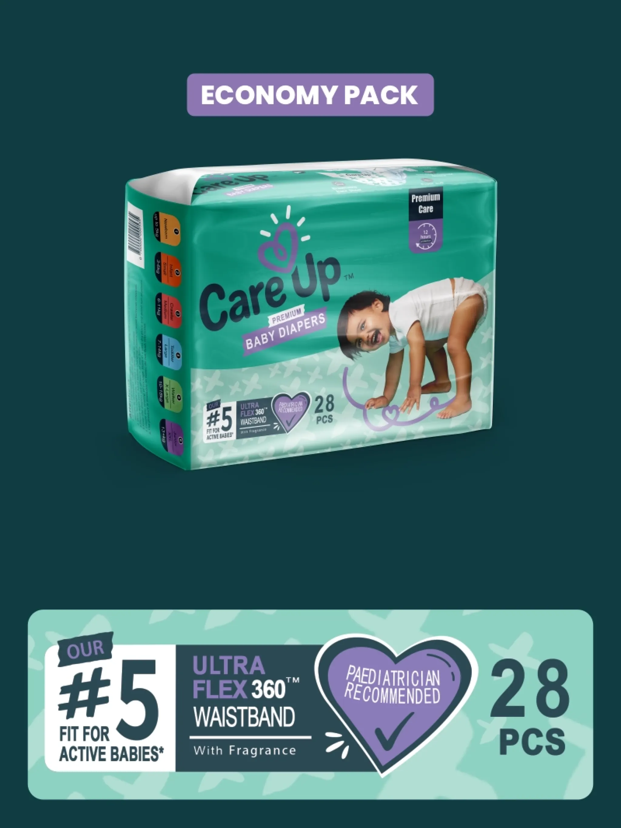  Care Up Premium Baby Diapers - XL-5 - 13kg plus Economy Pack 28 Pcs